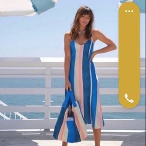 Lemlem x H&M Blue and Pink Vertical-Stripe Midi Dress